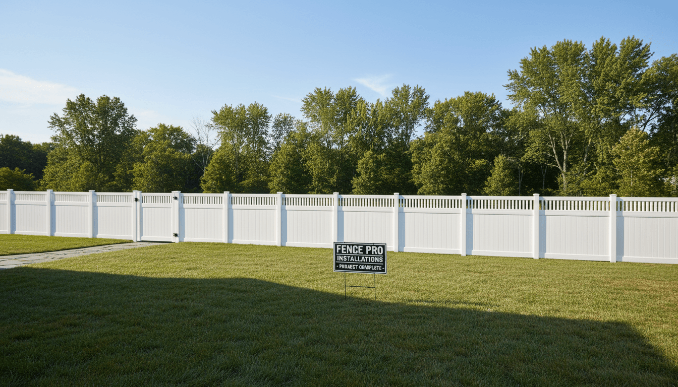 Quality vinyl fence installed in residential property with clear view of finished installation